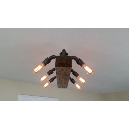 Candelabro Lampara Vintage Industrial Madera y Rustics 6 Focos Edison