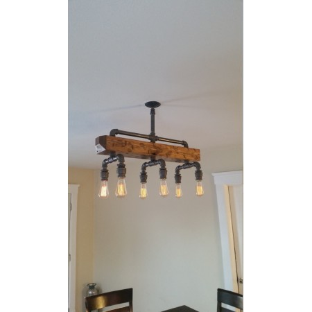 Candelabro Lampara Vintage Industrial Madera y Pendants 6 Focos Edison