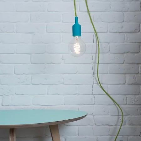 Lámpara con Enchufe Silicón Turquesa Recamara Buro Mesa Edison Vintage