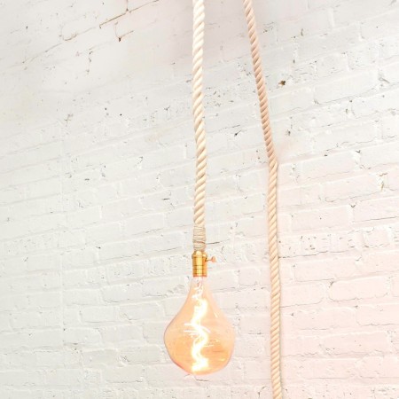 Lámpara Enchufe Cuerda Algodón Neutro Beige Crudo Recamara Buro Vintage