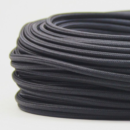 Cable Negro Textil Grueso Forrado Tejido Redondo Electrico 300V 2x18 7mm