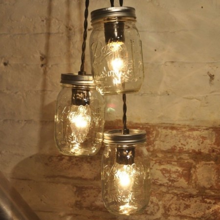 Candelabro Lampara Vintage Industrial Cluster 3 Mason Jars