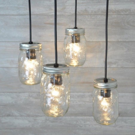 Candelabro Lampara Vintage Industrial Cluster 4 Mason Jars Transparente