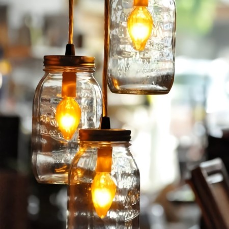 Candelabro Lampara Vintage Industrial Cluster 3 Mason Jars Big