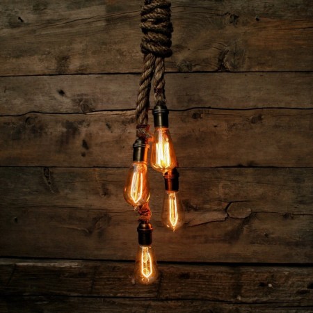 Candelabro Rope Lampara Vintage Industrial Cuerda Colgante 4 Focos Edison