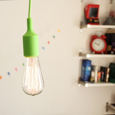 Lampara Vintage Colgante Silicon Edison Textil Decoracion Verde Limon