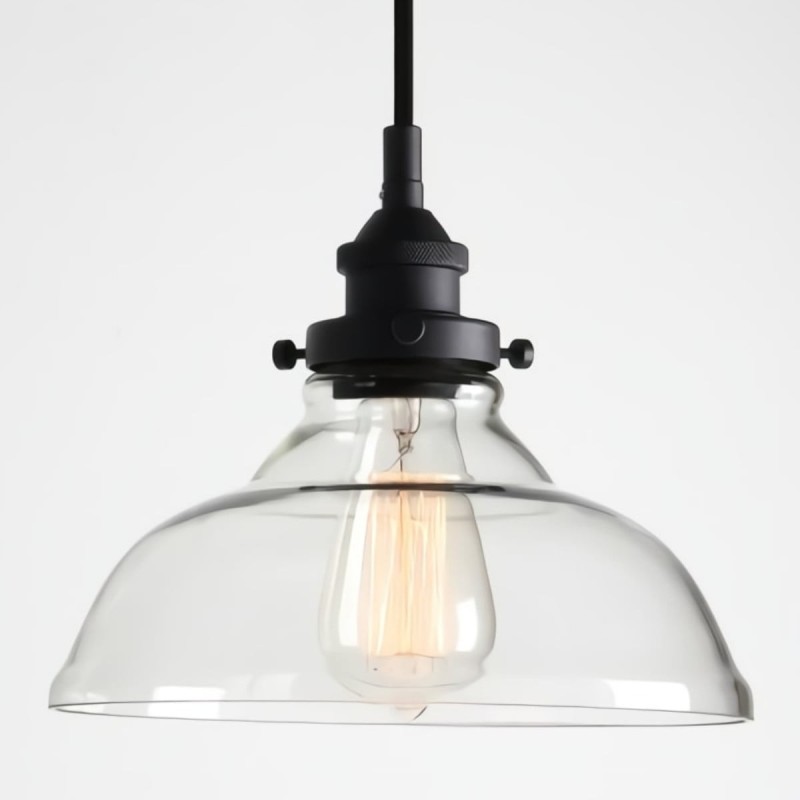 Lámpara Vintage Industrial Colgante Cristal Antique Transparente Negro