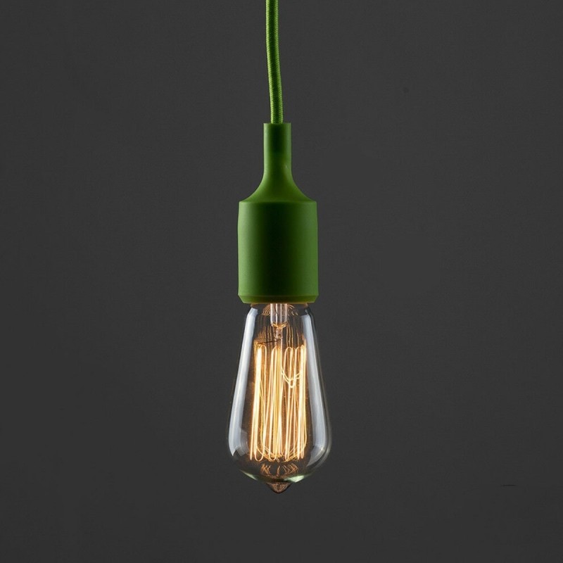 Lampara Vintage Colgante Silicon Edison Textil Decoracion Verde Limon