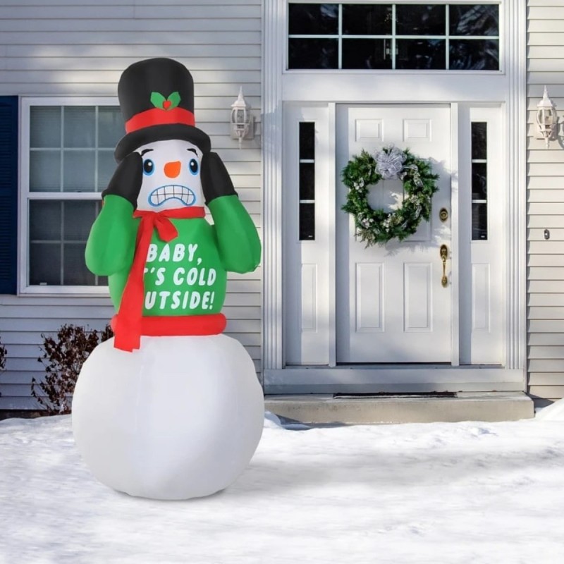 Inflable Muñeco De Nieve Sueter Navideño Temblando Luz Led 1.8 Metros