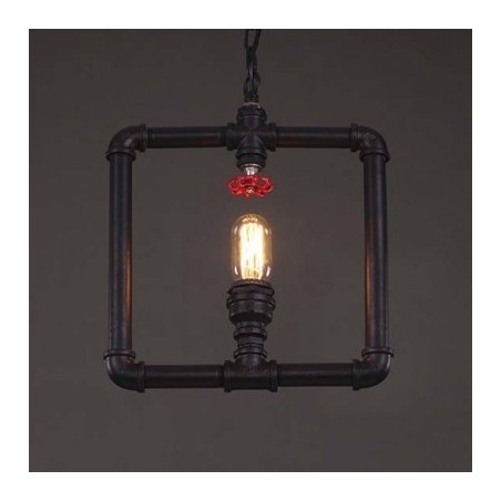 Lampara Vintage Industrial Colgante Tuberia Geometrica Llave Roja