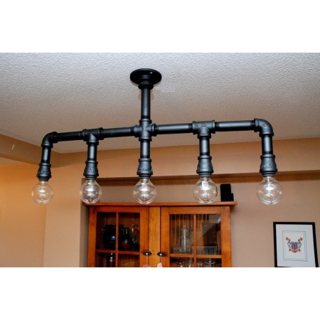 Candelabro Tuberia Lampara Vintage Industrial Pipe 5 Focos Edison Negro