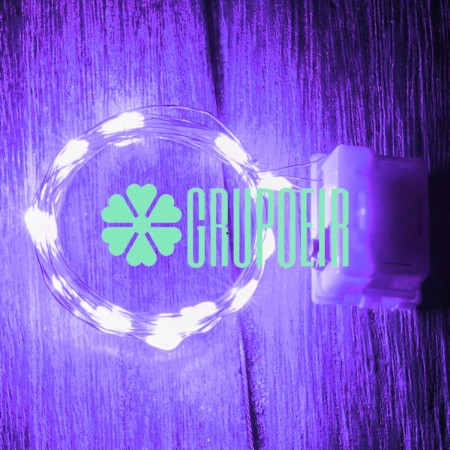 Luces De Hadas Pilas Boton Reloj Morado Micro Led Alambre Tira 2 Metros