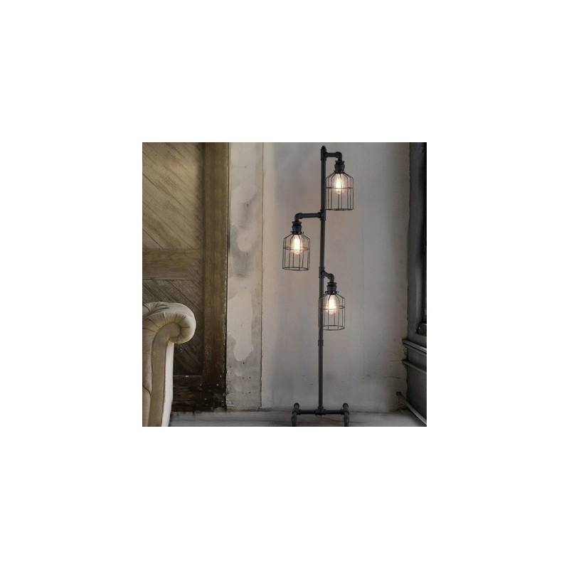 Lámpara Vintage Industrial Piso Loft 3 Focos Edison Jaulas Birdcage