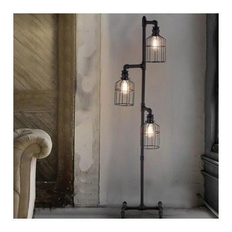 Lámpara Vintage Industrial Piso Loft 3 Focos Edison Jaulas Birdcage